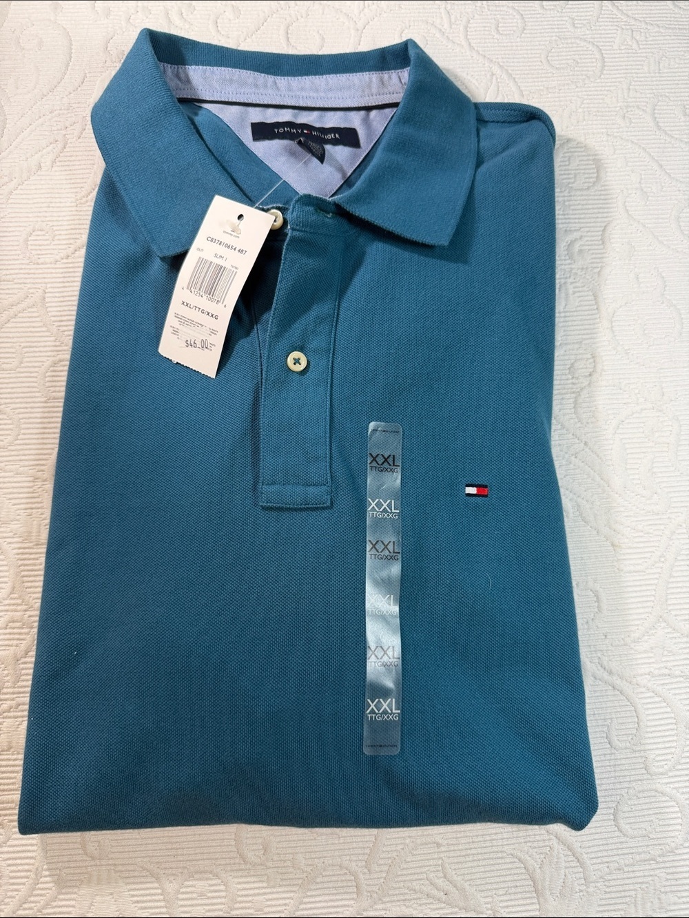Tommy Hilfiger Men's  Blue/Teal Polo with Flag Logo. NWT Size XXL. Short Sleeve.